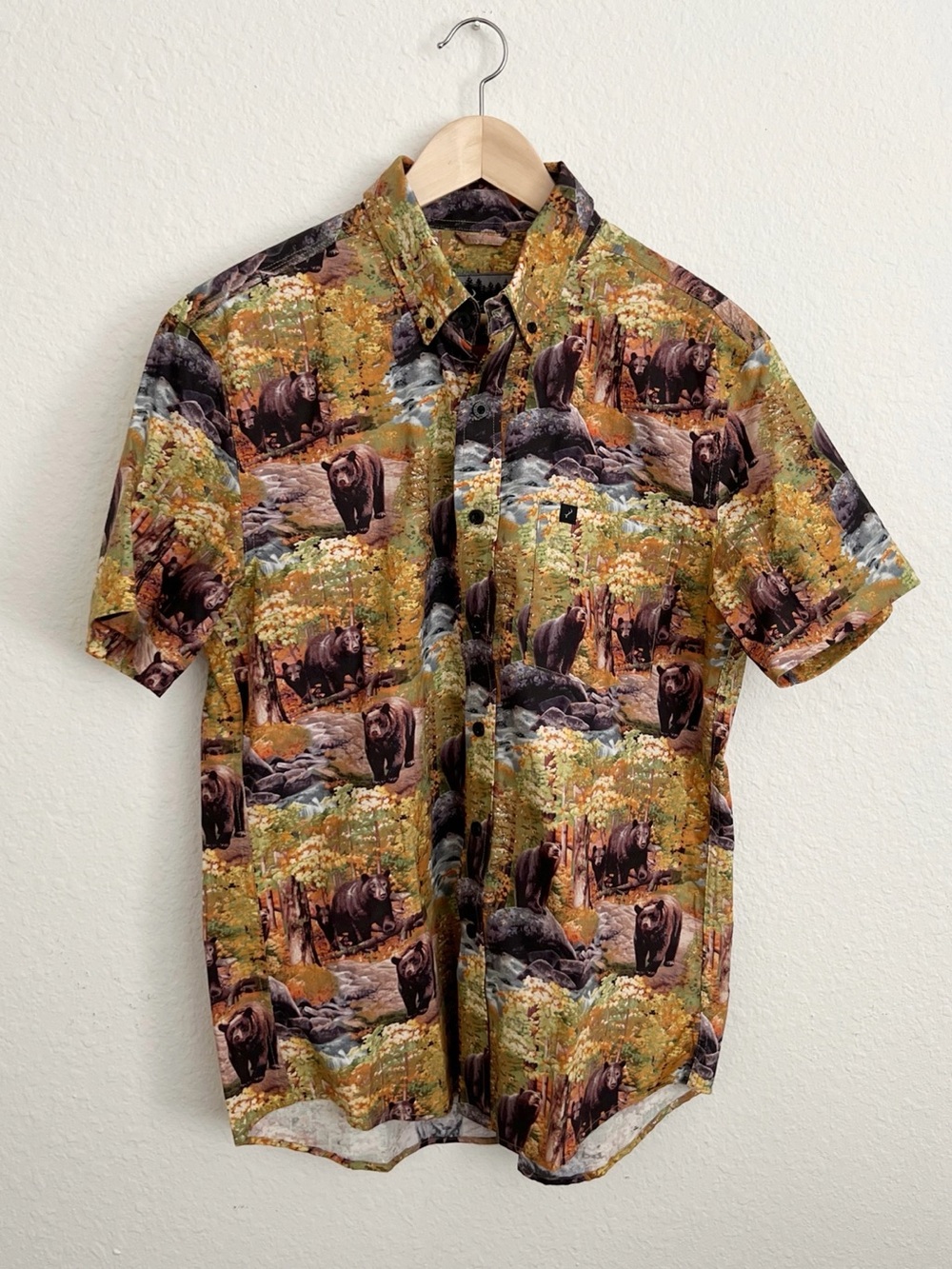 PLADRA Bear Button Down Shirt Mens Outdoors Casual Hiking BBQ